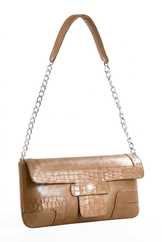 Dress clutch for wedding and parties in camel beige leather - Worn view